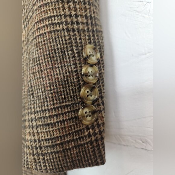 Tasso Elba Men’s Sport Coat Blazer Suit Jacket 100% Camel Hair Brown‎ Plaid 46L - Picture 6 of 11